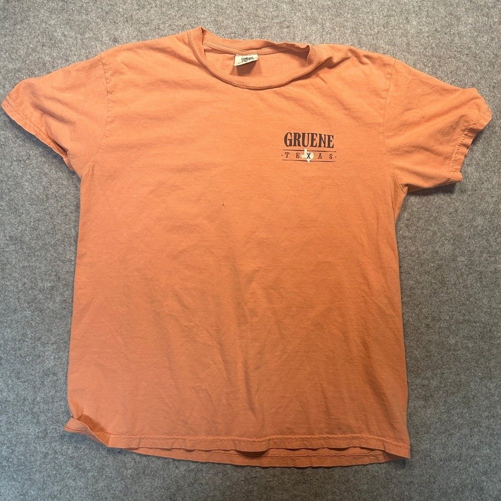Comfort Colors Gruene Texas Graphic T-Shirt Large Orange Cotton Garment Dye